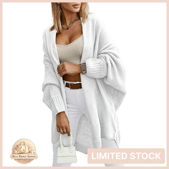 Oversized Batwing Sleeve Cardigan Soft Cozy Open Front Long Sweater Chic